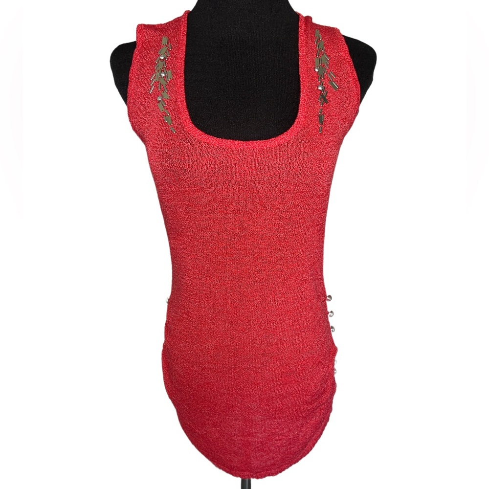 Alberto Mikali red accented and studded shirt